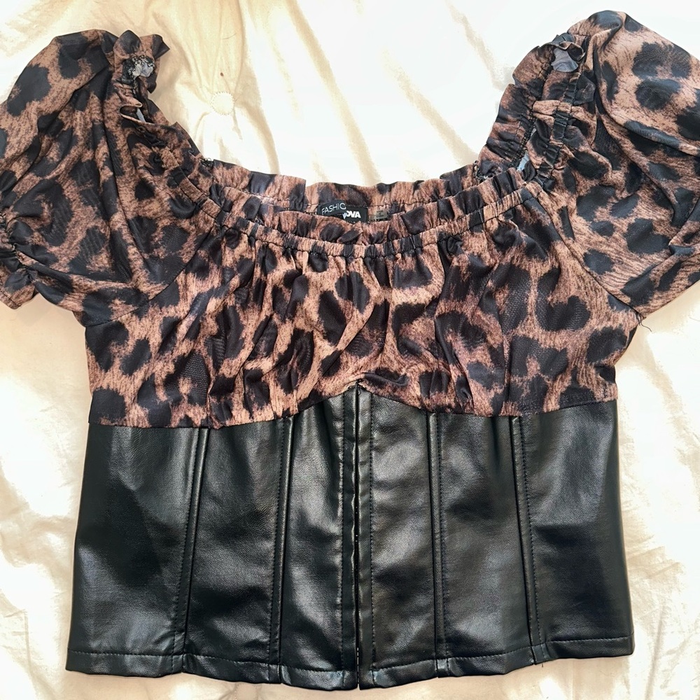 Fashion Nova Leopard and Black Crop Top